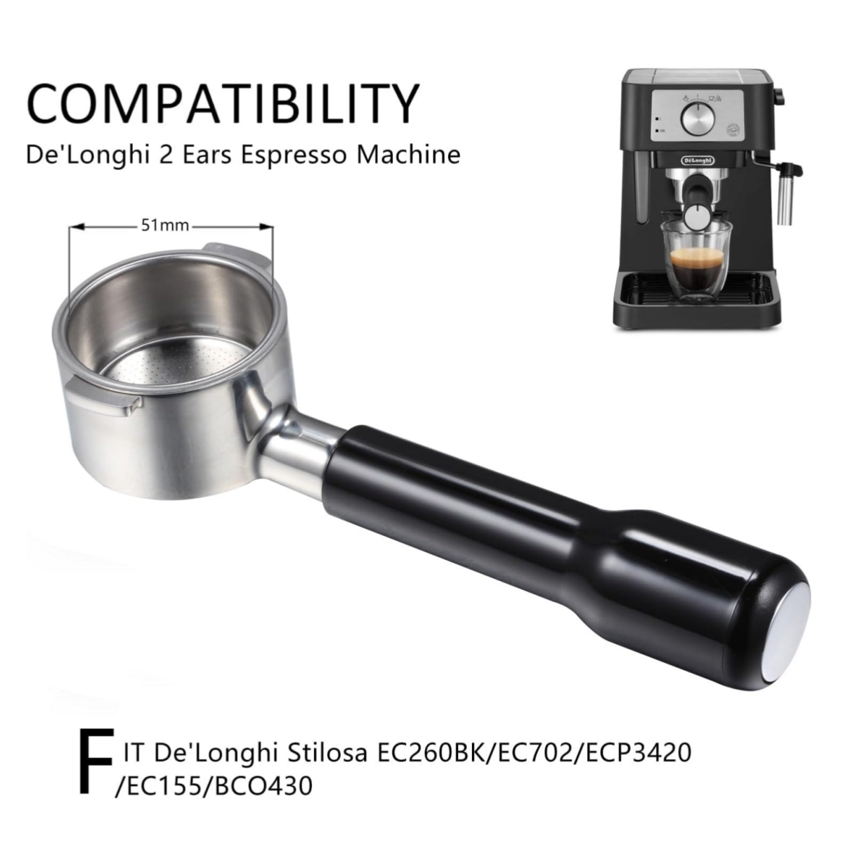 Delonghi Espresso Ecp3420 - Porte-filtre sans fond 51mm, 2 oreilles